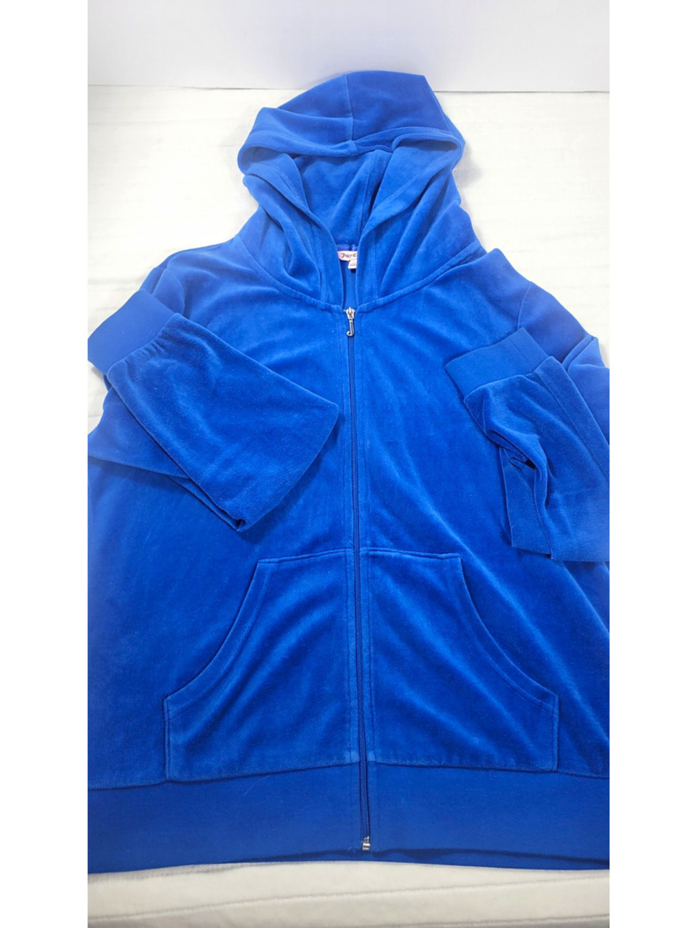 Juicy Couture Y2K Royal Blue Velour Rhinestone Back Zip Hoodie Women’s Large
